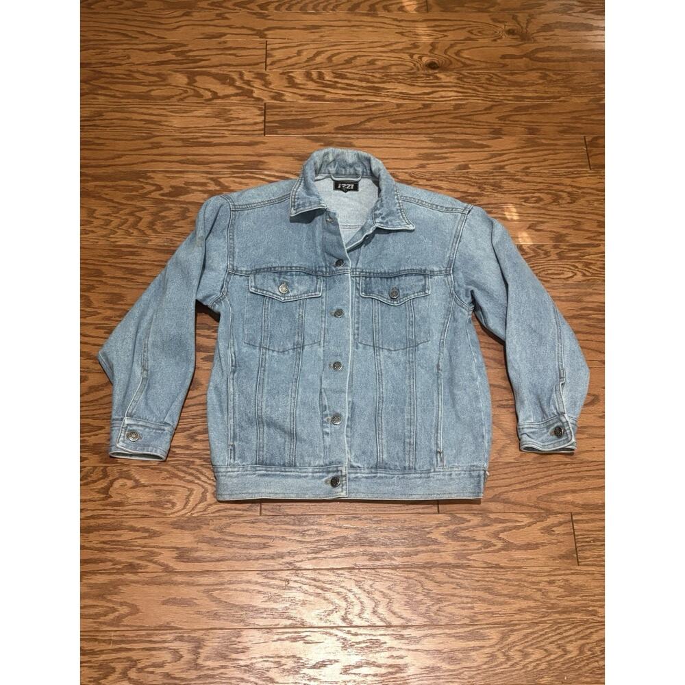 IZZI Women's Blue Light Wash Button up Long Sleeve Denim Jean Jacket, Size Small